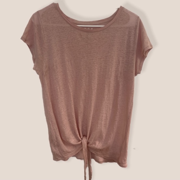 Loft | Pink Tie Hem Linen Tee | Size M - Picture 2 of 5